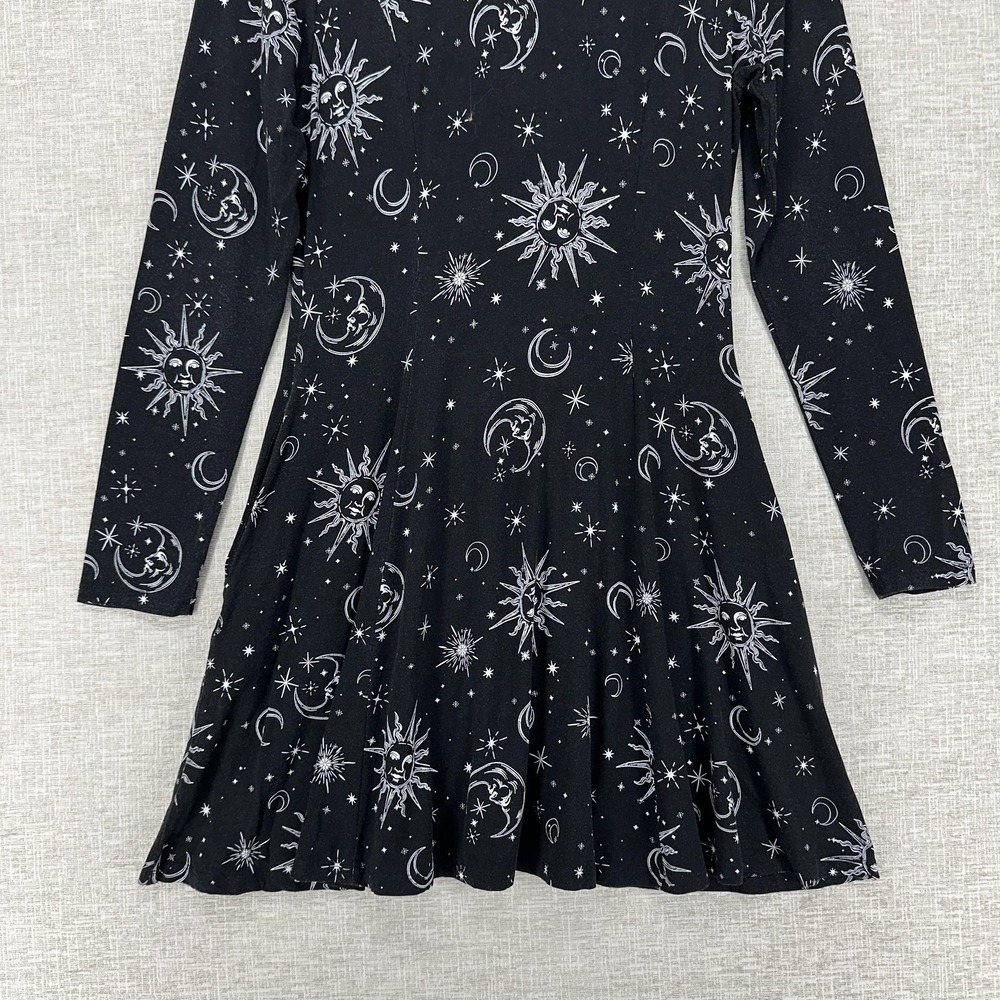 Hot Topic Dress Womens Size M Black Celestial Sun Moon‎ Collar Fit Flare Mini - Picture 7 of 12